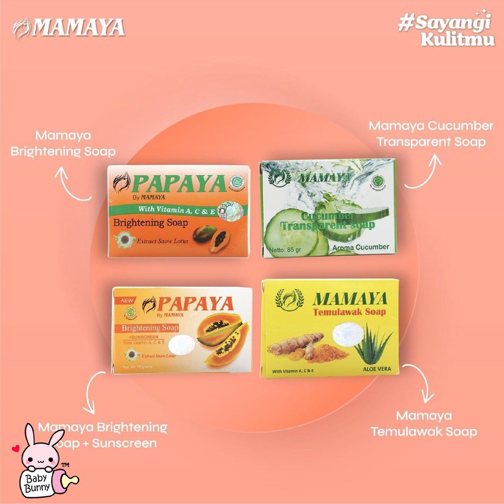 ❤ BELIA ❤ MAMAYA Sabun Papaya (✔️BPOM) Sabun Pepaya 70g | Temulawak 85g | Cucumber 85g | Rice 60g