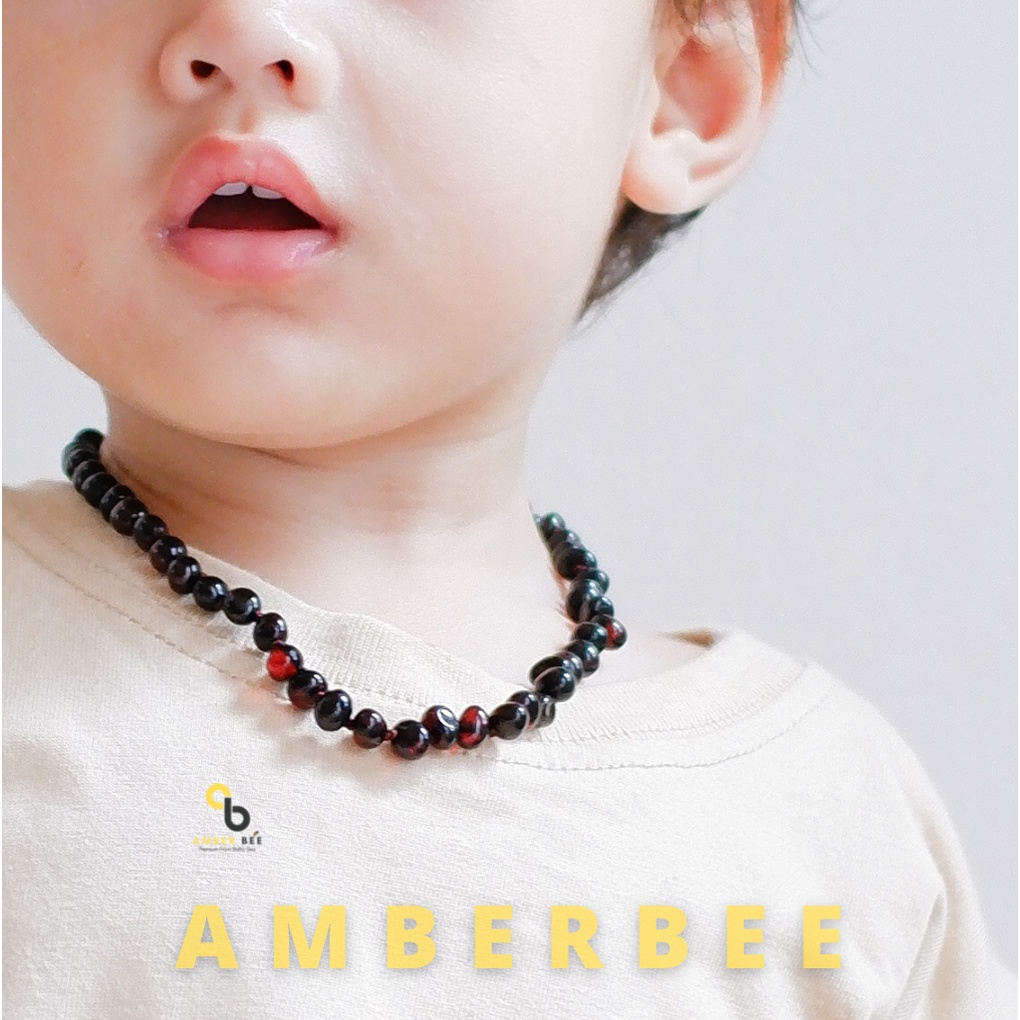 AMBERBEE Kalung Amber Baby dan Anak TK/SD Anti Sakit Gigi Premium Glossy Black Cherry NGCY10