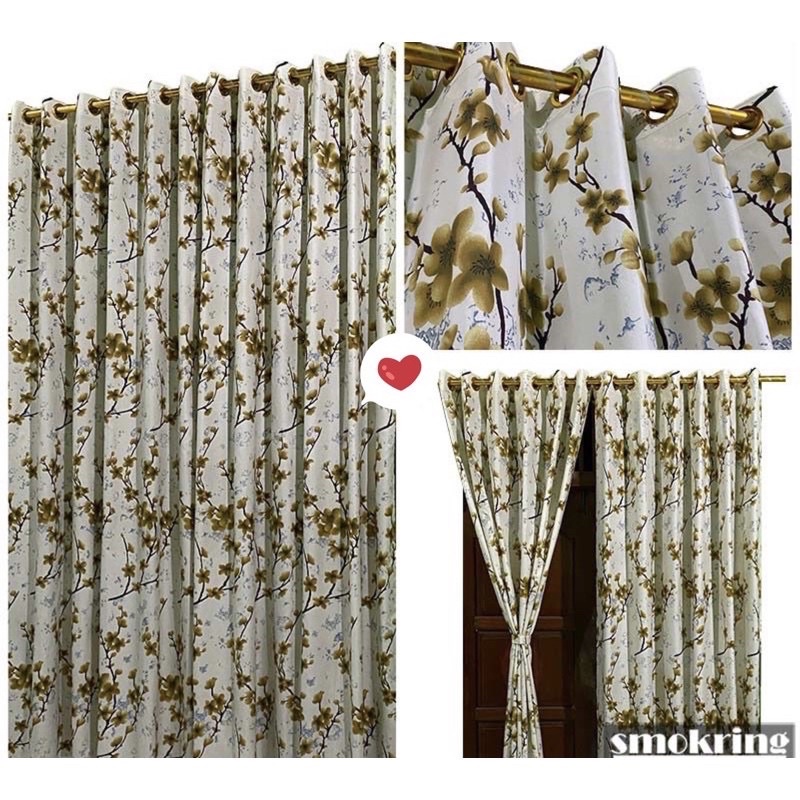 [ PINTU DAN JENDELA ] GORDEN SMOKRING + PONI MOTIF BUNGA SAKURA COKLAT