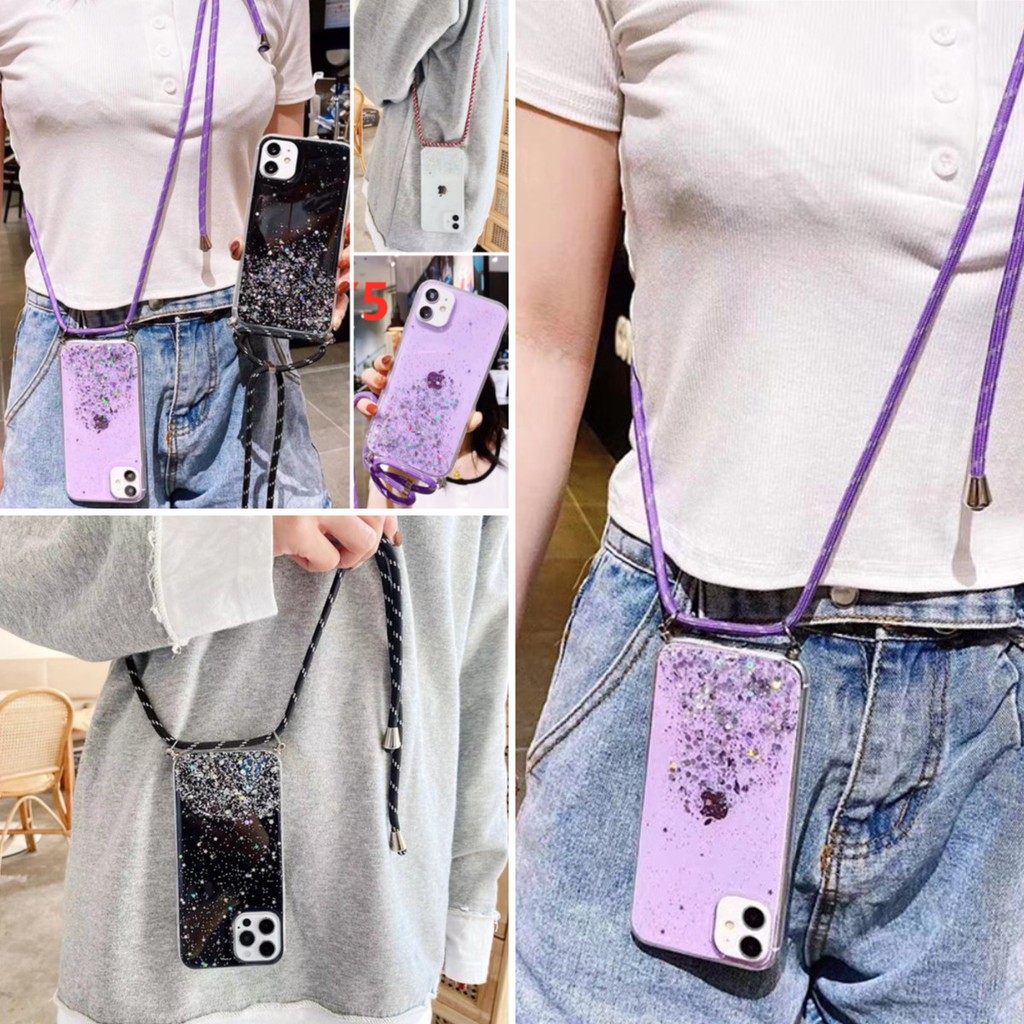 Soft Case Glitter Gradasi Dengan Lanyard Untuk Vivo Y51