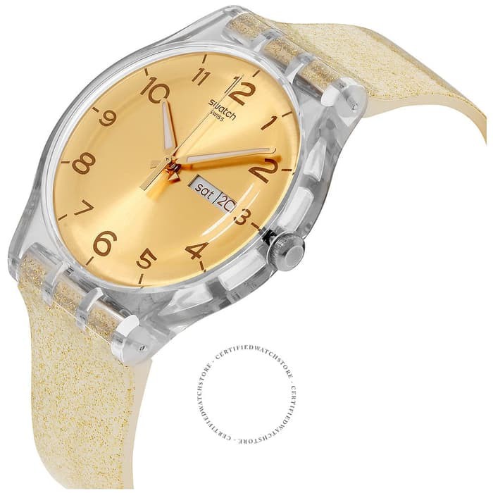 Swatch Analog Jam Tangan Karet Unisex SUOK704 GOLDEN SPARKLE Original