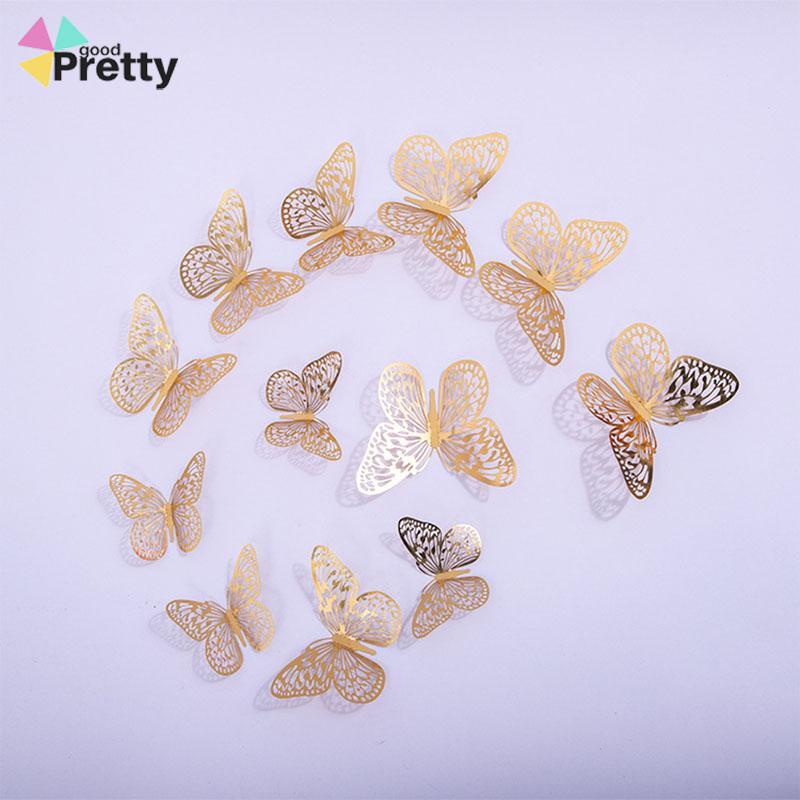 Hollow Butterfly 3D Imitasi Logam Dekorasi Dinding Rumah Stiker Dekorasi Ruang Tamu - PD