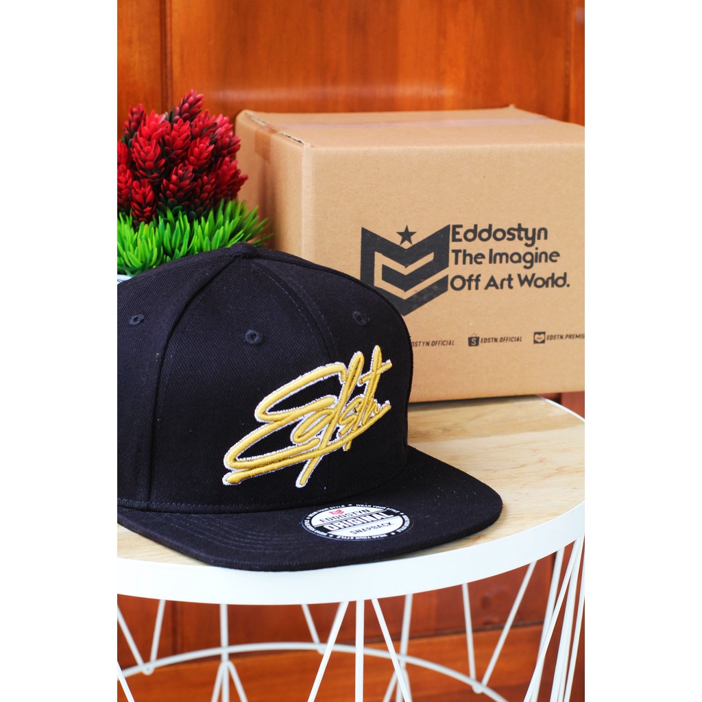 Topi Snapback hip hop Original Distro Premium Pria Dewasa Bordir Eddostyn Full Black BDR Latin Gold