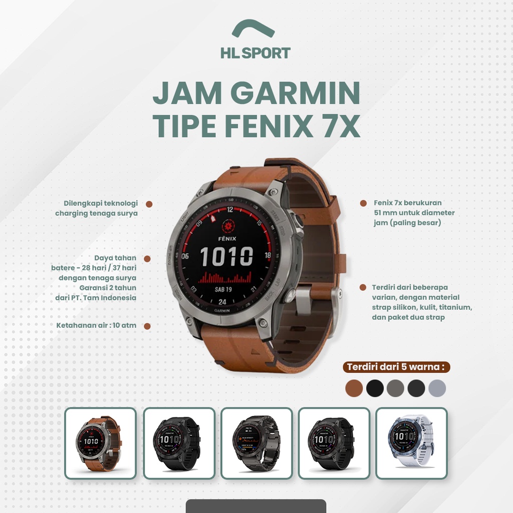 Garmin Fenix 7X Sapphire Solar GPS Watch Touch Screen Garansi Resmi