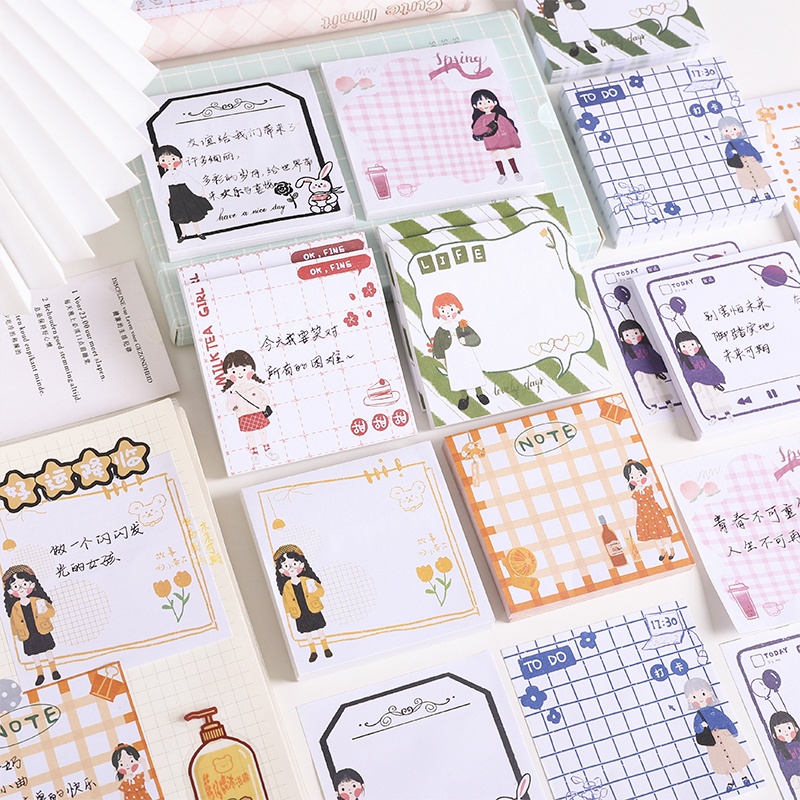 4pcs Sticky Notesmemo Pad Mini Portable Motif Seri JK Girl Untuk Pelajar