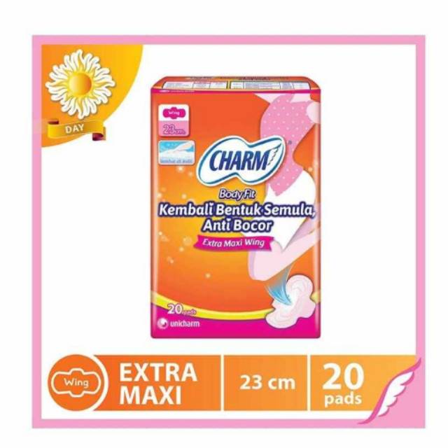 CHARM BODY FIT EXTRA MAXI WING PEMBALUT WANITA 20 PADS Panjang 23cm