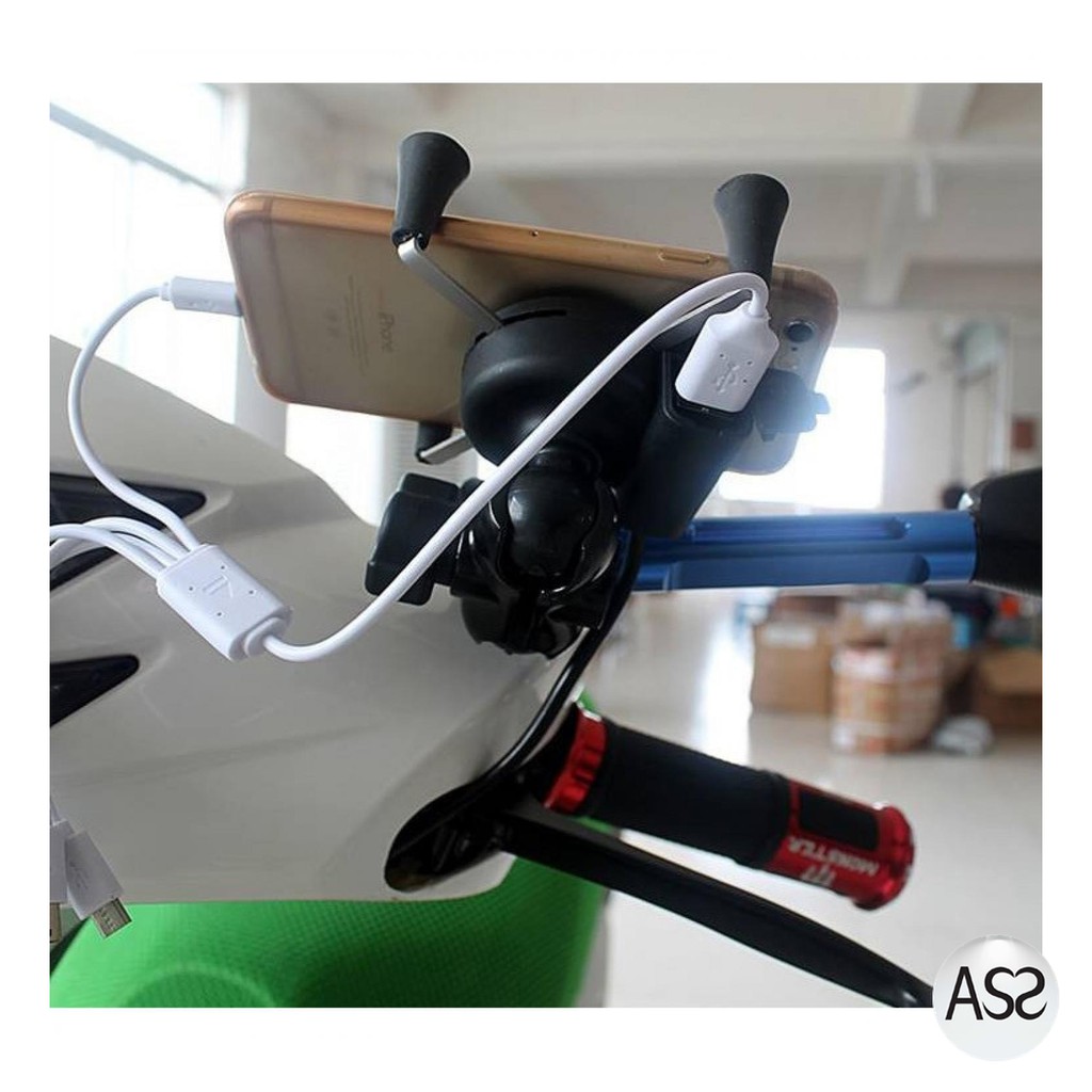 ASS Shop - X-Grip Holder Motor Smartphone dengan USB 12V 2A - 006