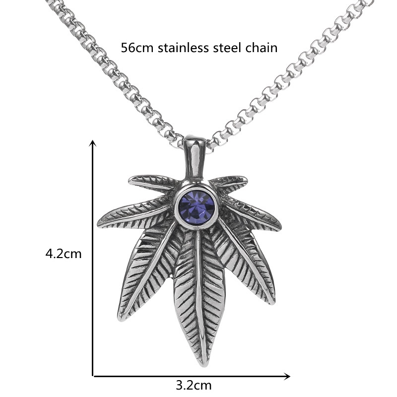 Kalung Liontin Daun Bahan stainless steel Warna silver Untuk Pria