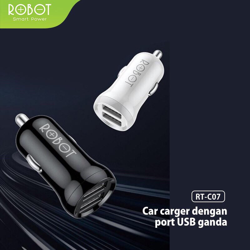 ROBOT RT-C07 Car Charger Colokan Mobil - 2 Port USB - Free Kabel Micro USB - Garansi Resmi 1 Tahun
