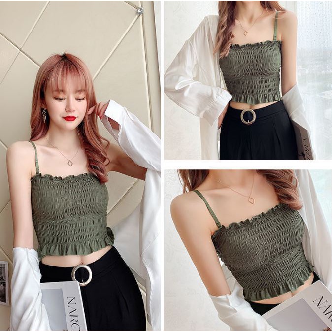 BV.ID BR509 Tanktop Bra Fashion Korea Model Crop Top Bahan Katun Kerut Import