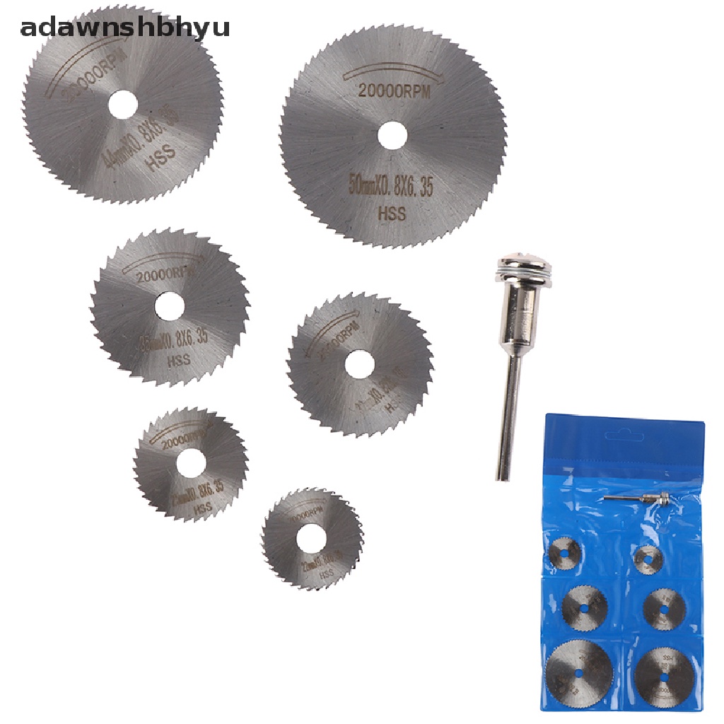 Adawnshbhyu 7Pcs Cutting Disc Mandrel HSS Rotary Circular Saw Blades Alat Cutoff Set