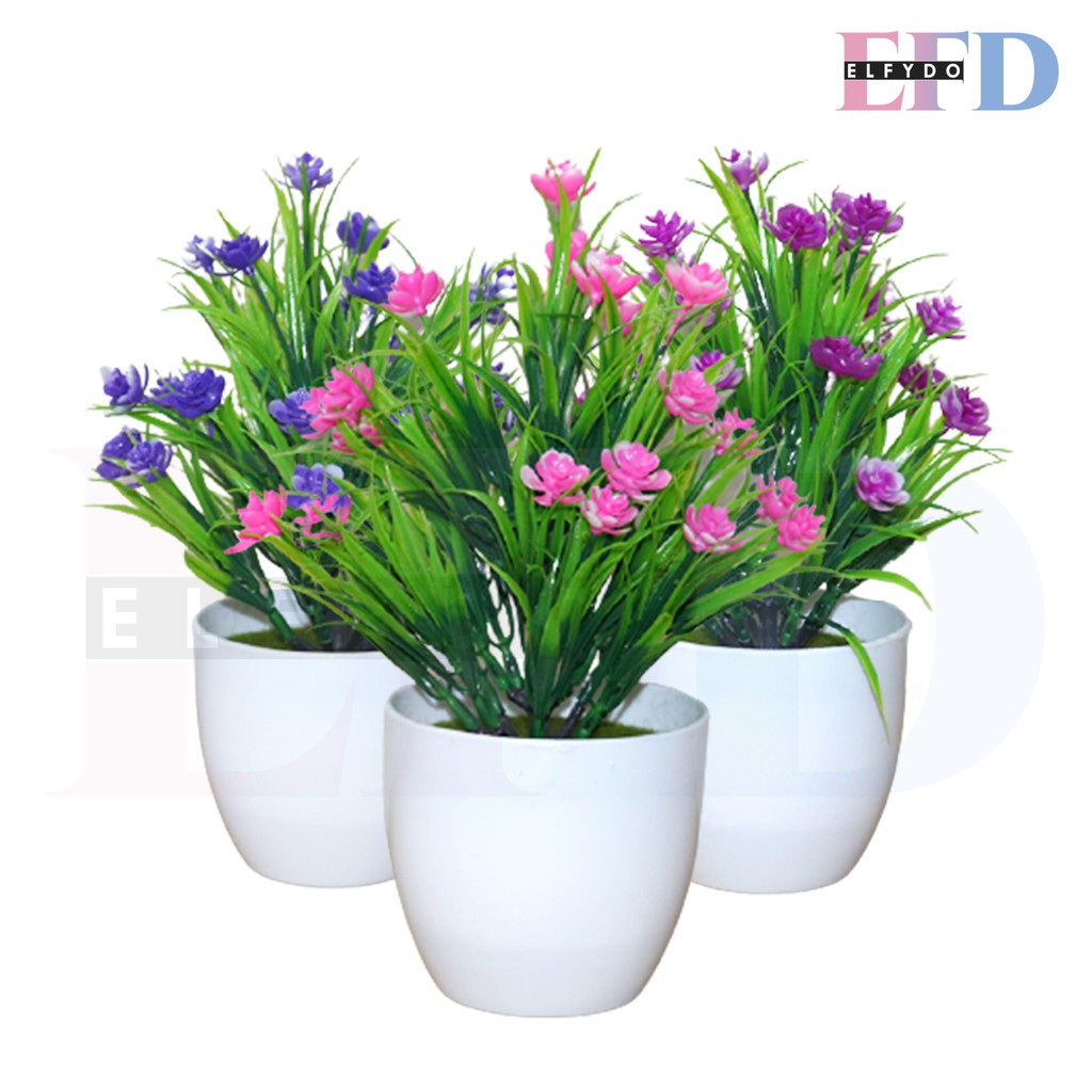 ELFYDO PT39 Pot Tanaman Hias Bunga Hias Plastik Ornamen Pot Bongsai Artificial Flower Decoration