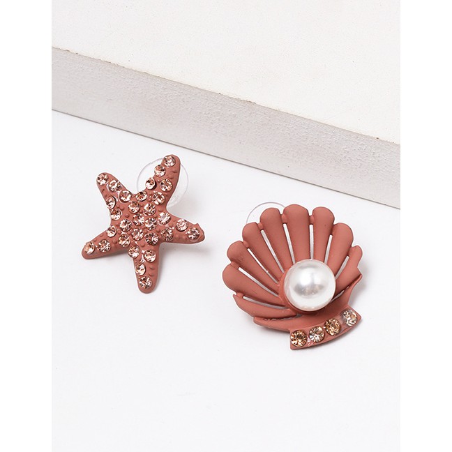 LRC Anting Tusuk Fashion Shell And Fish Shell Sea Crab Fish Starfish Asymmetric Earrings