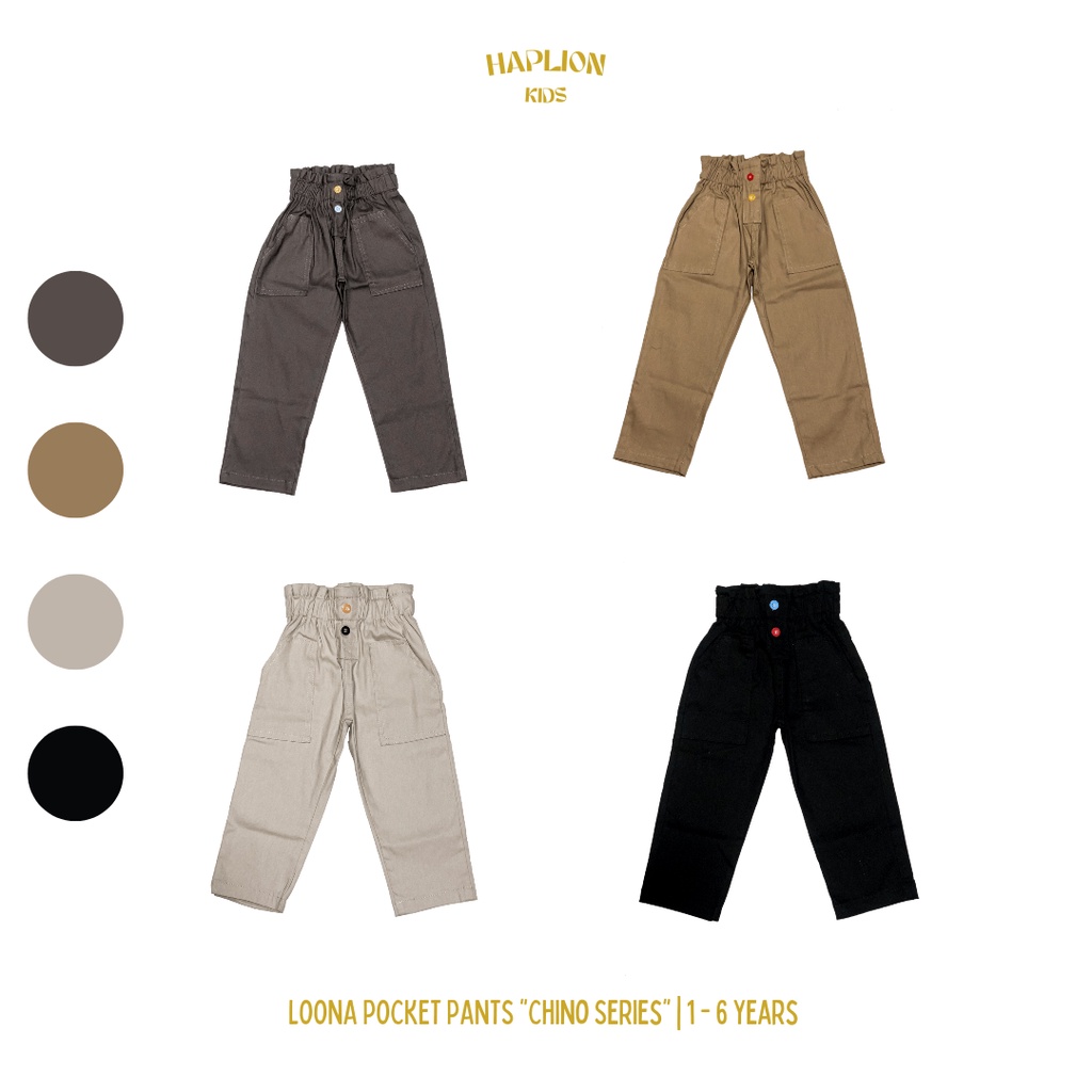 Celana Panjang Anak Perempuan Hi Waist  1 - 6 Tahun Chinos Loona Pocket Pants Series | Haplion Kidswear