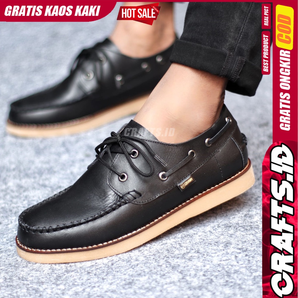 Sepatu Formal Casual Pria Kulit Asli Kerja Kantor Hitam DAVIS CRAFTS