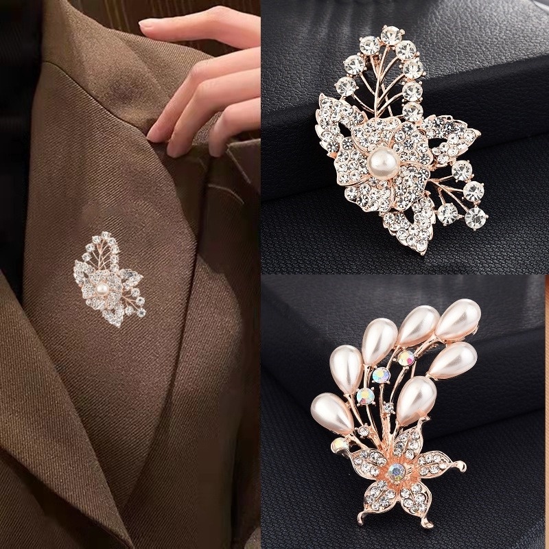 Candy Jewelry Fashion Korean Butterfly Brooches Gold Color Pearl Brooch Pins Rhinestone Breastpin for Women bros hijab-7