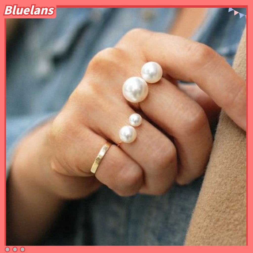 Bluelans Women Fashion Two Faux Pearls Opening Alloy Finger Ring Jewelry Gift Party