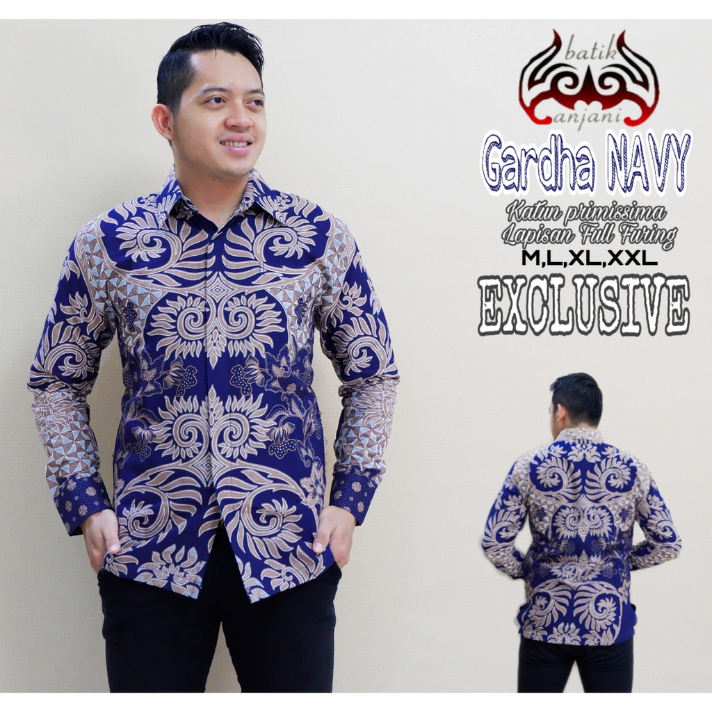 Gardha Navy Kemeja Batik Pria Lengan Panjang Full Furing by Batik Anjani