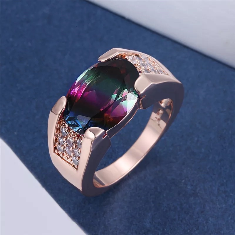 Cincin Batu Ametrine MultiColor Ring Rose Gold 16K Mewah Berkelas