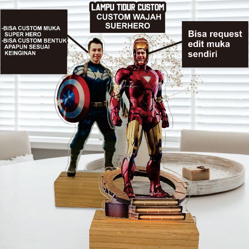 [CUSTOM] Lampu tidur akrilik LED 3D super Hero action figure Avengers , iron man venom captain Amerika Hulk Spiderman Thor Batman Deadpool superman avengers rrq gpx evos alter ego bigetron onic aura fire geekfam genflix aerowolf Marvel