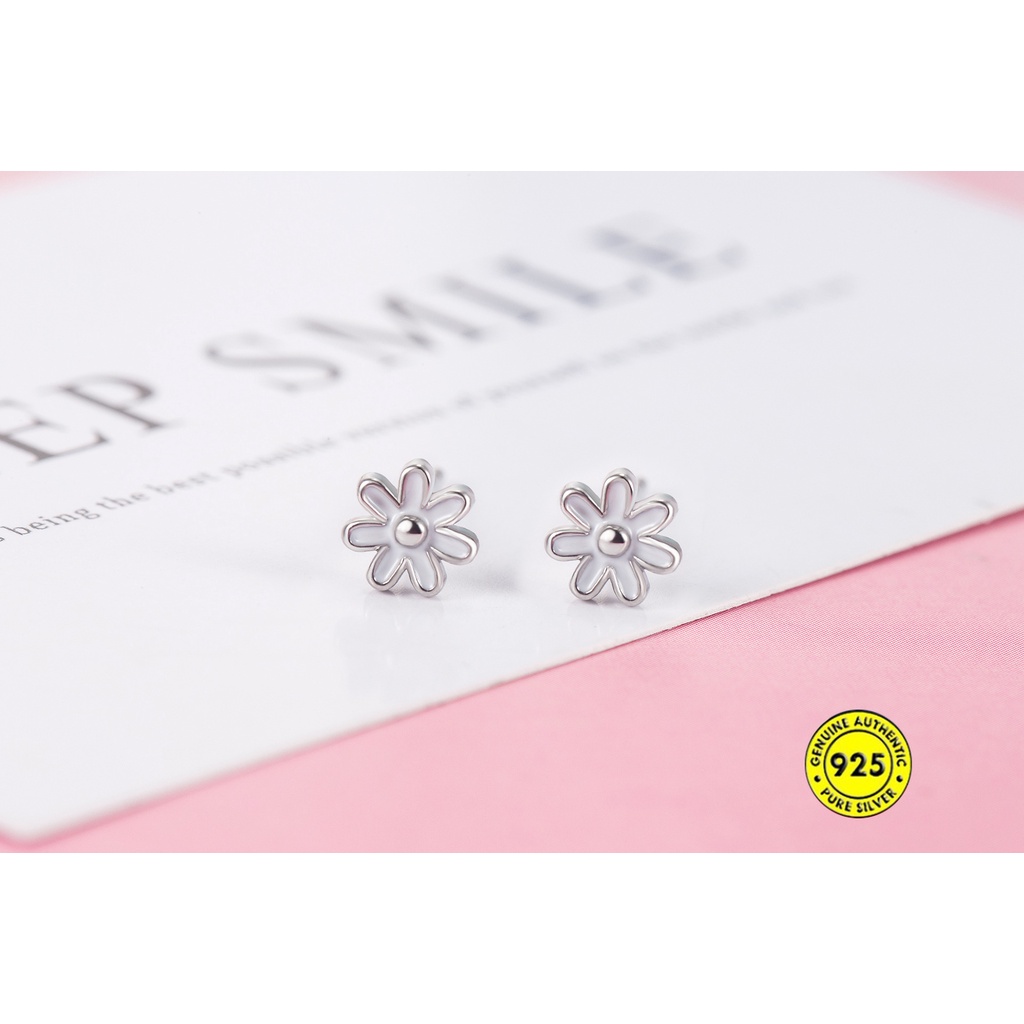 Anting Stud Mini Dripping Oil Bentuk Bunga Bahan Sterling Silver Untuk Wanita