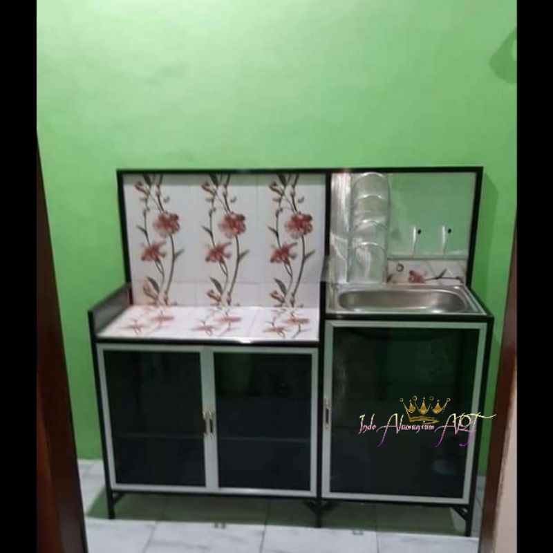 wastafel & Rak Piring Serbaguna Bahan Alumunium Kaca