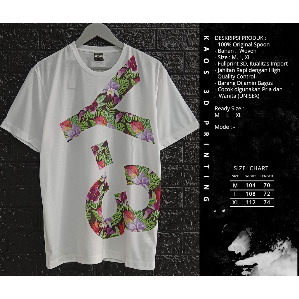 Kaos Pria/Wanita Lengan Pendek | Kaos Distro Full Printing 3D | Merk SPOON | Motif - Y-3