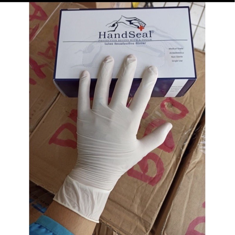 SARUNG TANGAN LATEX ( POWDER ) WARNA PUTIH MERK HANDSEAL/ONEHEALTH/MAXTER