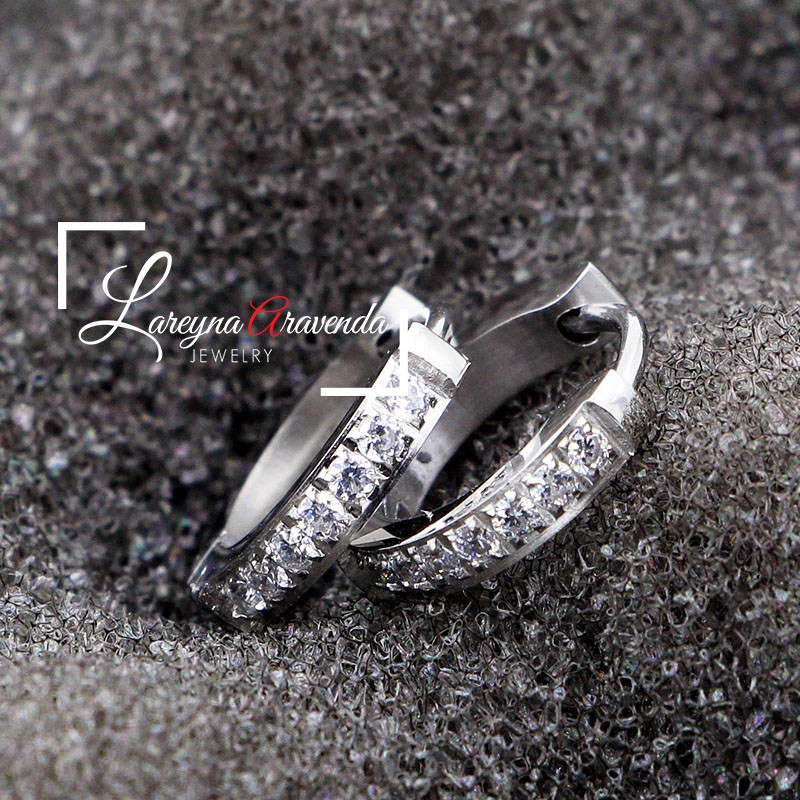 Anting Wanita Titanium Asli Model Roda Kristal Zircon AAA ET007