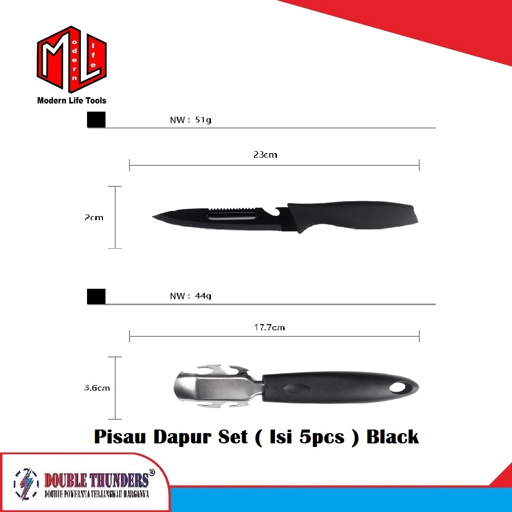 Pisau Set Dapur Hitam Tebal Tajam Isi 5pc DT-HM02