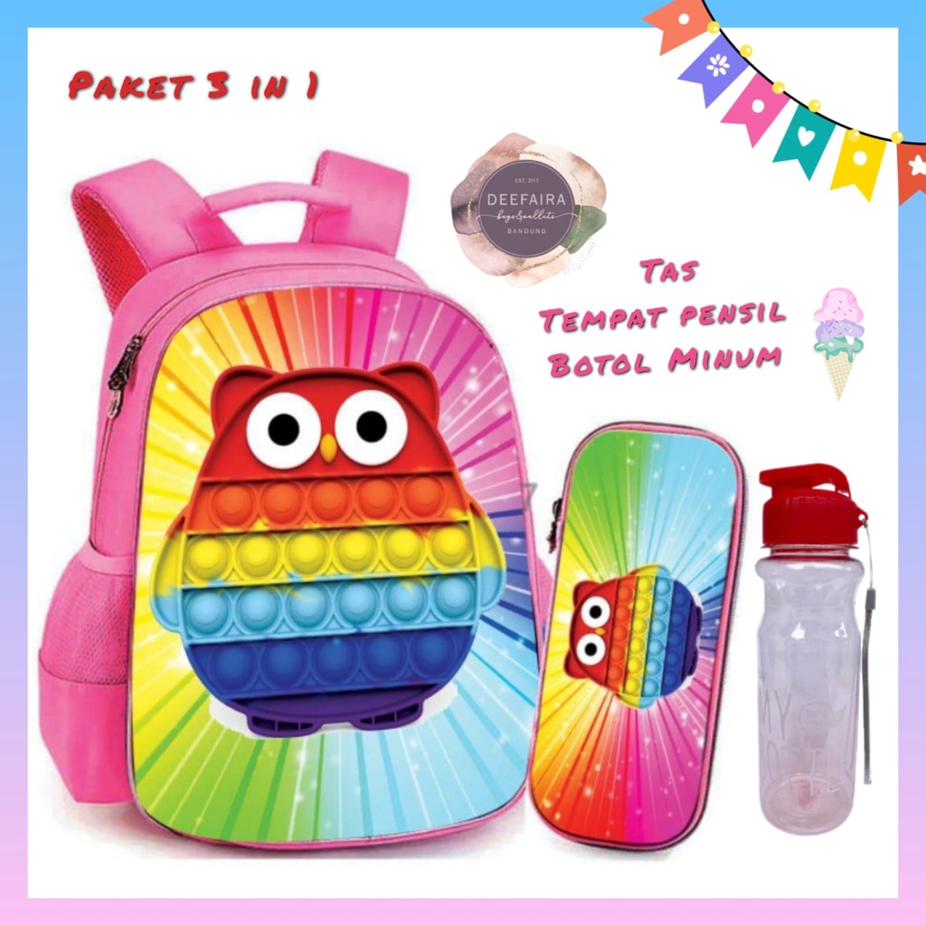 Tas Ransel Sekolah Anak Perempuan Paket 3 In 1 Model Owl  Tas Anak Paud Tk Sd