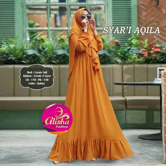 Gamis syari wanita cantik Aqila Syari, matt Full Ceruty