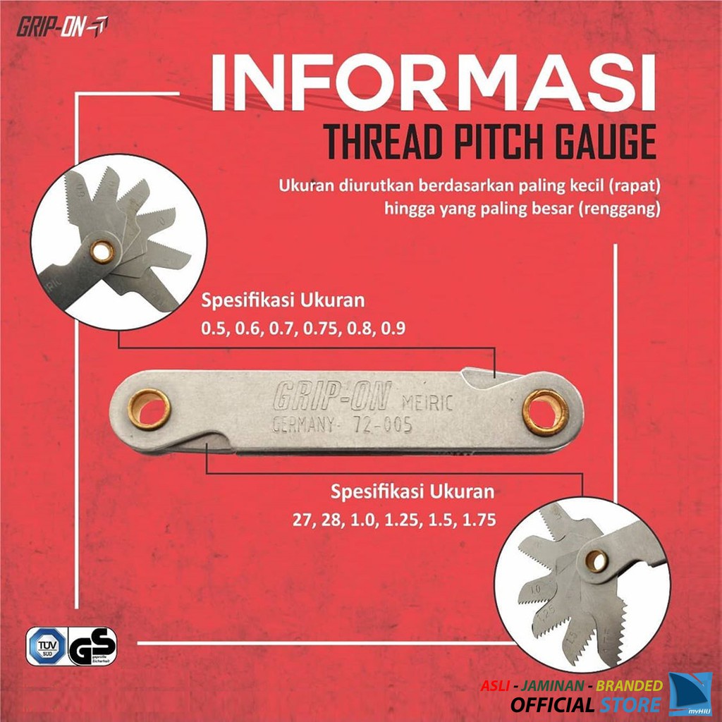 Alat Ukur Drat / Thread Pitch Gauge GRIP-ON