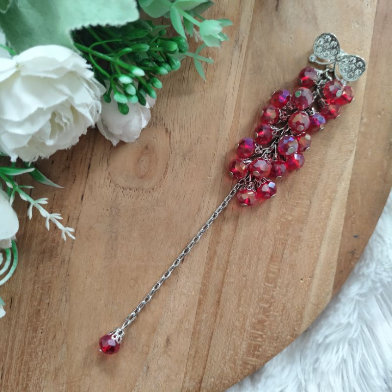 Bros dagu kristal ceko blink cantik / bros dagu panjang / bros hijab syar'i-merah