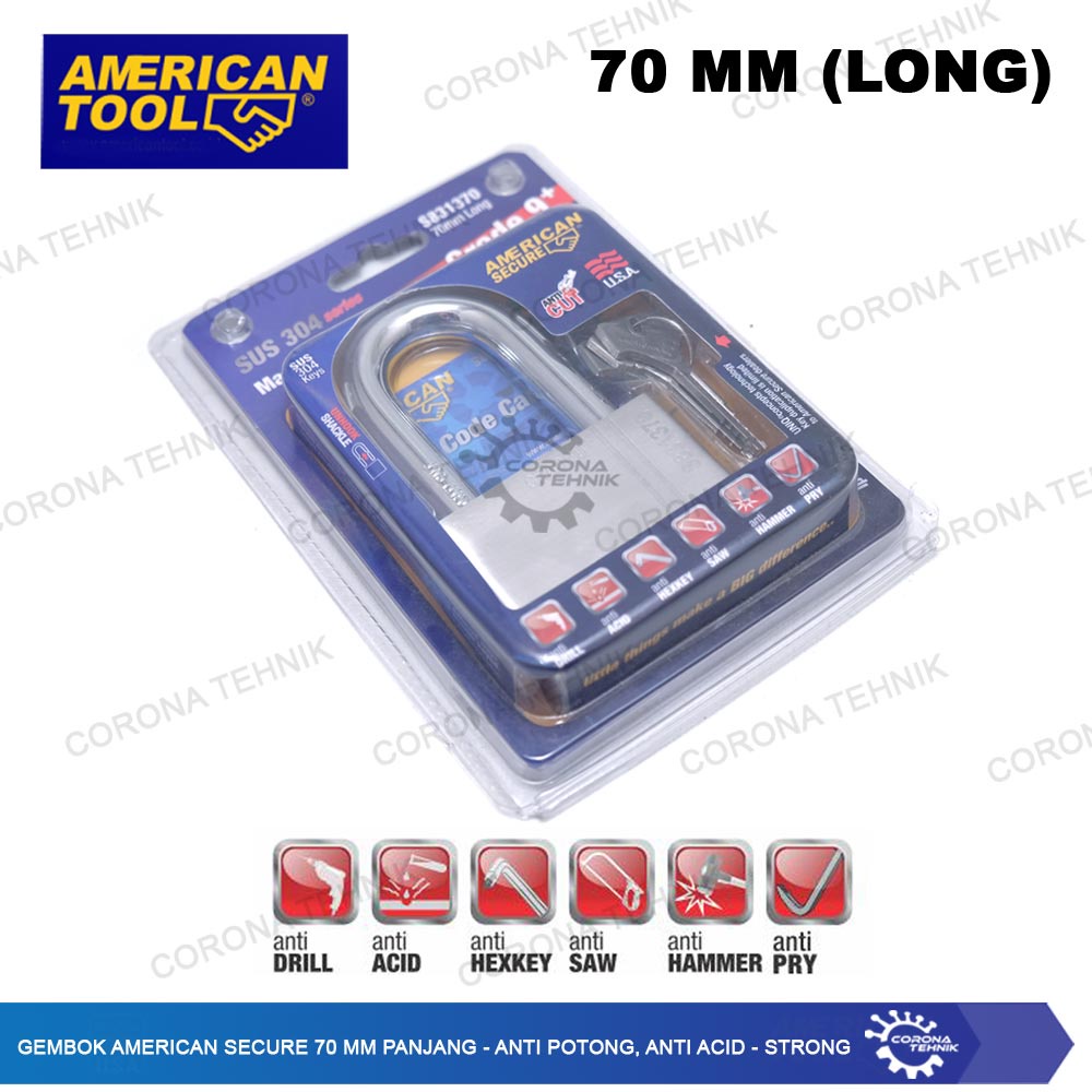 American  - Gembok Secure 70 mm Panjang - Anti Potong, Anti Acid - Strong