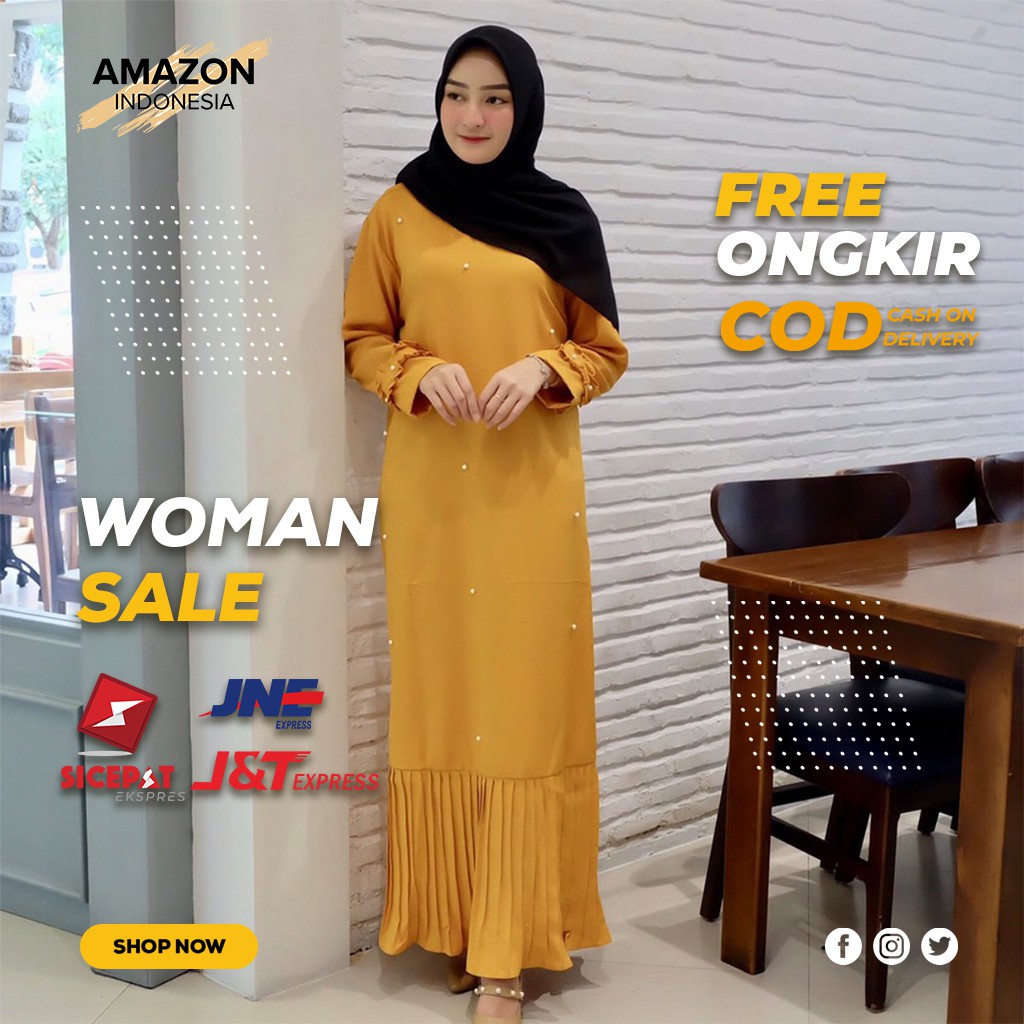 PAKAIAN DRESS GAMIS POLOS WANITA CEWEK PEREMPUAN BAHAN MOSCREPE PREMIUM WARNA MUSTARD KUNING TUA