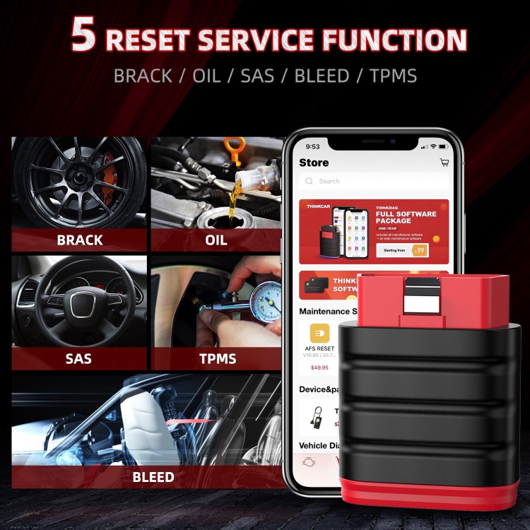THINKCAR Thinksafe Bluetooth OBD2 Scanner Full System Car Scanner Diagnostic Tool Check Engine Code Reader With Oil EPB ABS SRS TPMS Throttle 6 Reset Auto OBD 2 Car Scanner For All Cars Support IOS &amp; Android Phone