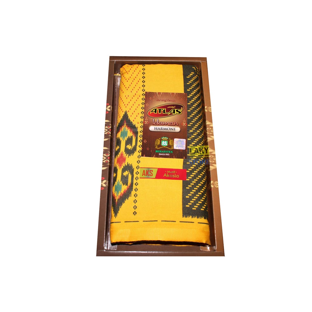 SARUNG ATLAAS AKASIA IDAMAN MOTIF BHS KUNING