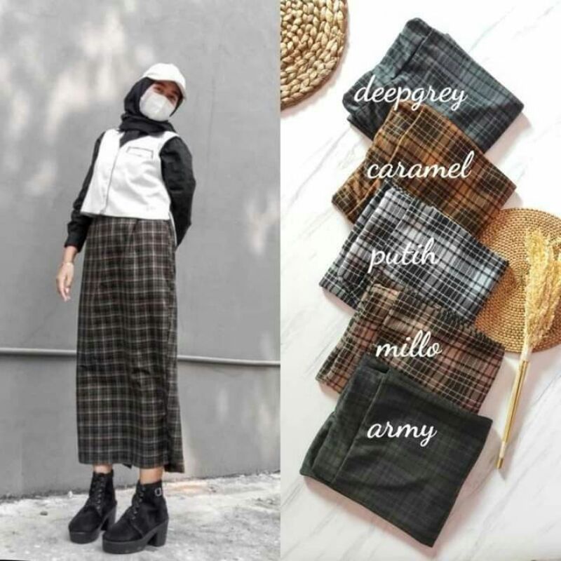 ROK SPAN SPANDEK WOLL MAXI || TARTAN SKIRT