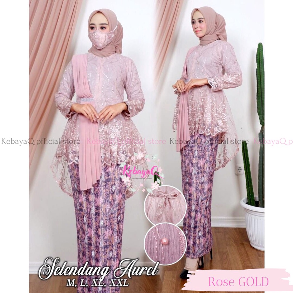 KQ> KEBAYA MODERN AUREL SELENDANG CERUTY-1 SET R.GOLD