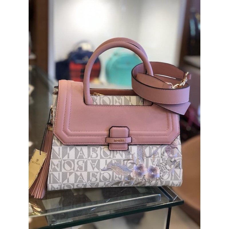 NEW ARRIVAL TAS BONIA MONOGRAM WHITE BORDIR BUNGA ORIGINAL 100%