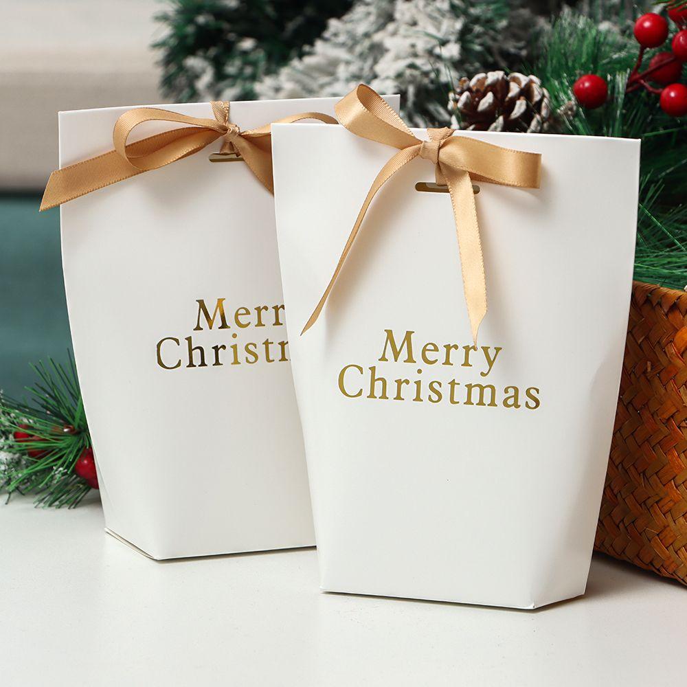 Top 5PCS Christmas Gift Box Bronzing Kraft Kertas Kado Saku Dekorasi Pesta