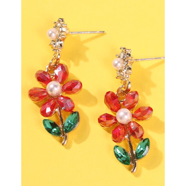 LRC Anting Tusuk Fashion Alloy Diamond Resin Flower Earrings F72499