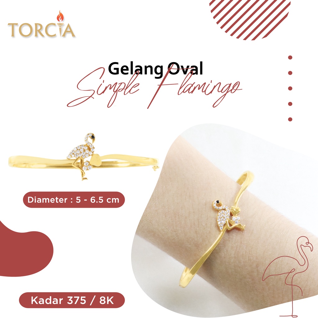 Gelang Oval Emas Asli Simple Flamingo Kadar 375 Torcia