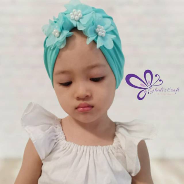 Turban anak bunga frill/turban anak bunga mutiara/turban anak 1-3 tahun