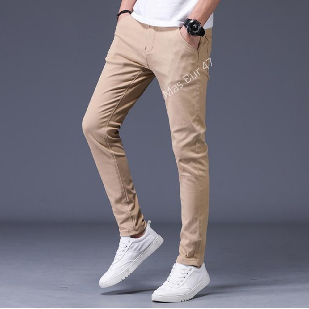 Celana Chino Pria Bahan Adem Nyaman Katun Strecth / Melar Cocok Buat Musim Dingin Gaya Cowo 2020