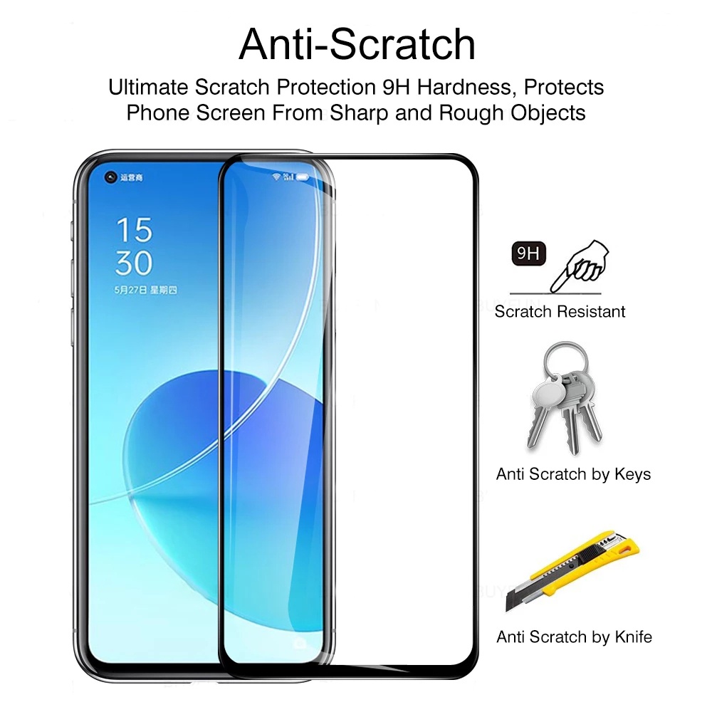 3-in-1 Tempered Glass Screen Protector Untuk OPPO A17 A57 A96 A95 A55 A76 A16 A15 A54 A74 A92 A52 A53 A12 A31 A5S A3S F11 F9 A83 F1S Reno7 6 5F 4F 2F Lensa Film Stiker Belakang Rixuan