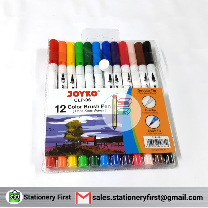

kaligrafi-perlengkapan- brush pen joyko 12 warna clp-06 2in1 (pena dan kuas warna) set