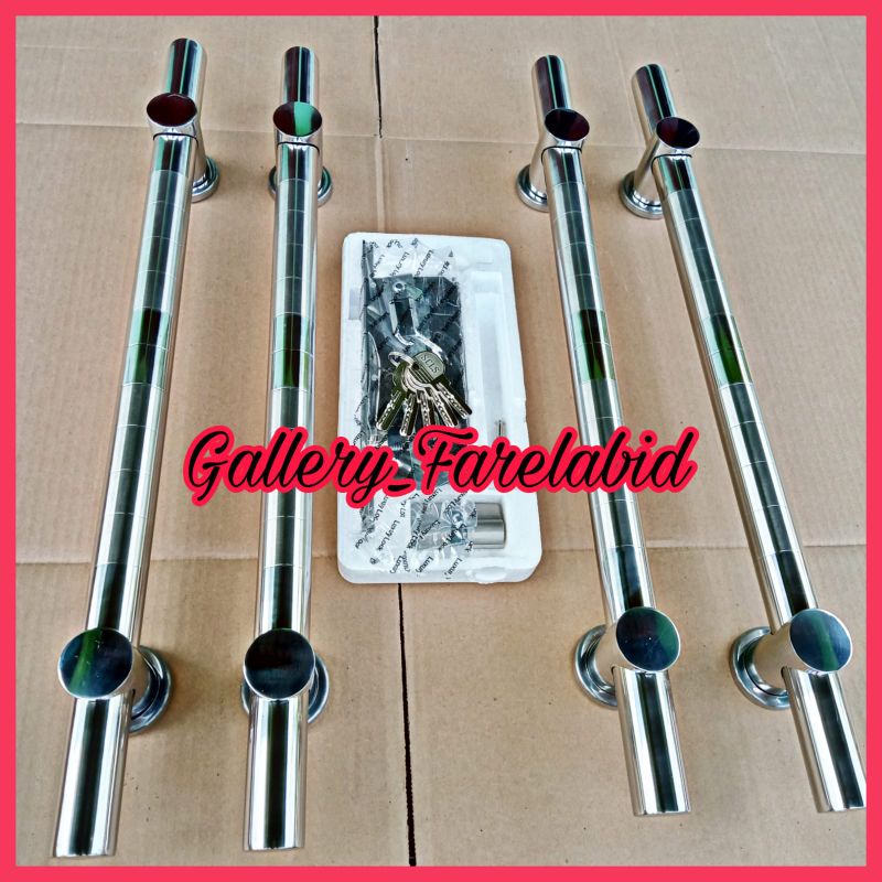 Jual Handle Pintu Rumah Stainless Steel Bulat 60 Cm Set Kunci Gagang Pintu Rumah Modern 45 Cm