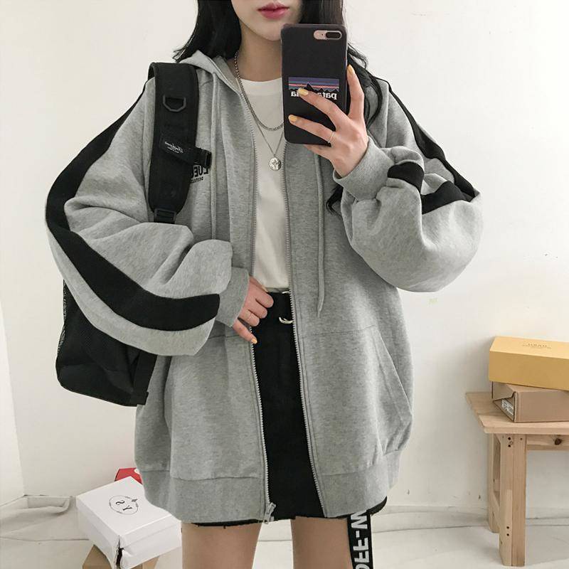 Jaket Sleting Wanita Jacket Sweater Hoodie Korean Style Jaket Fashion Longgar Jaket Bertopi Kasual